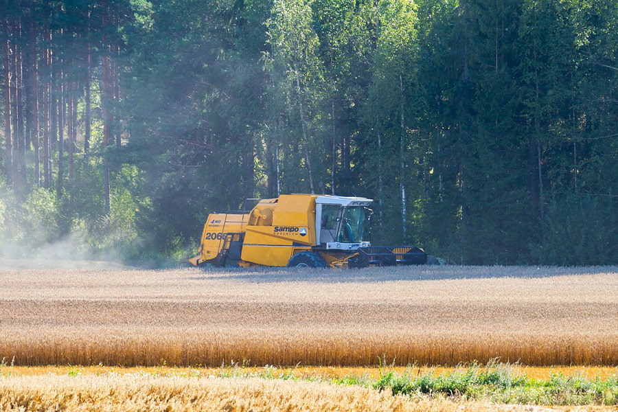 Threshing combine harvester
