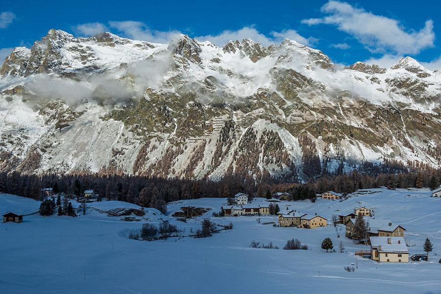 Winter mountains village
