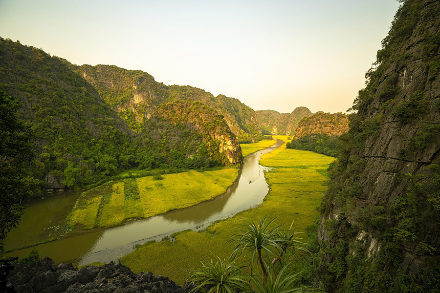 Rock mountain river paddy field