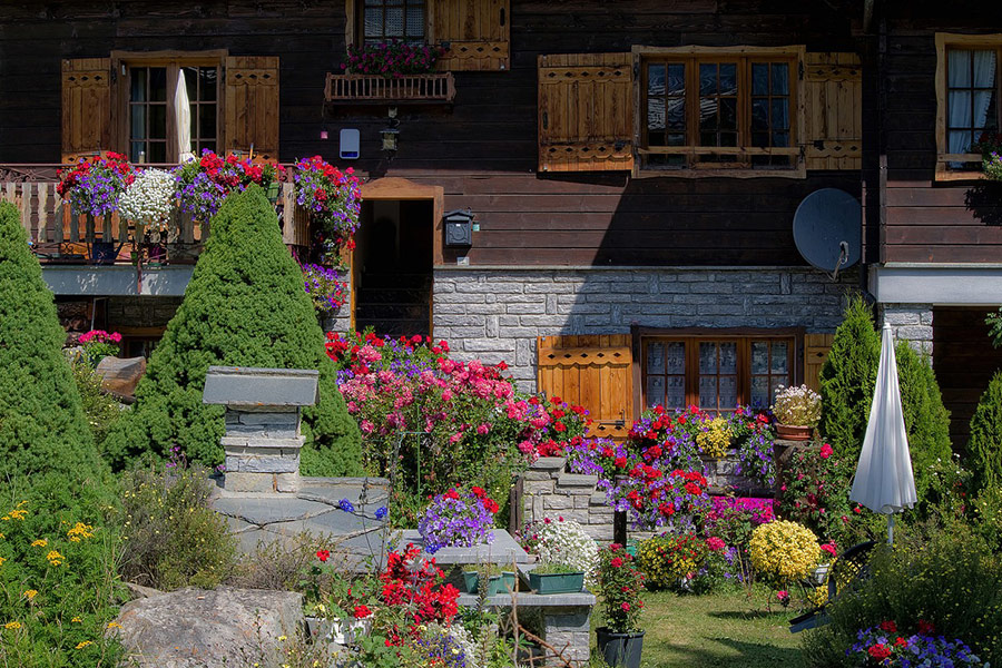 Mountain chalet house beautiful garden