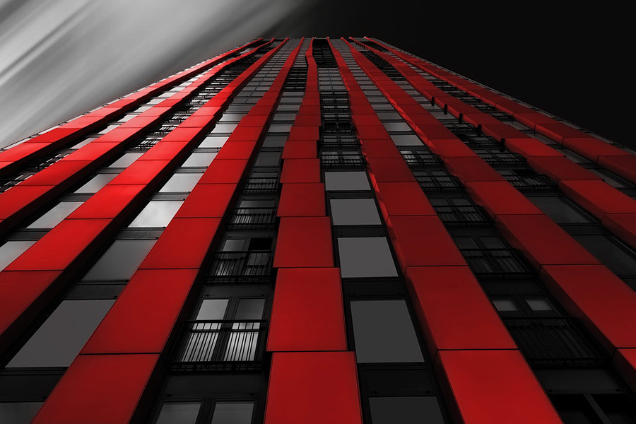 Skyscraper red apple city center Rotterdam wijnhaven harbour