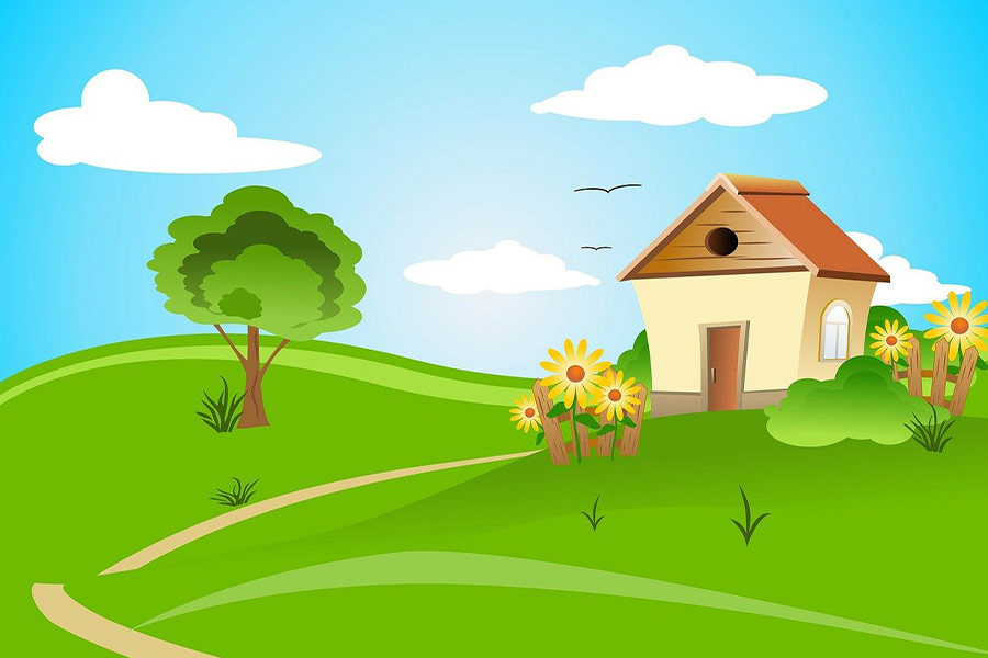 Country house drawing painted