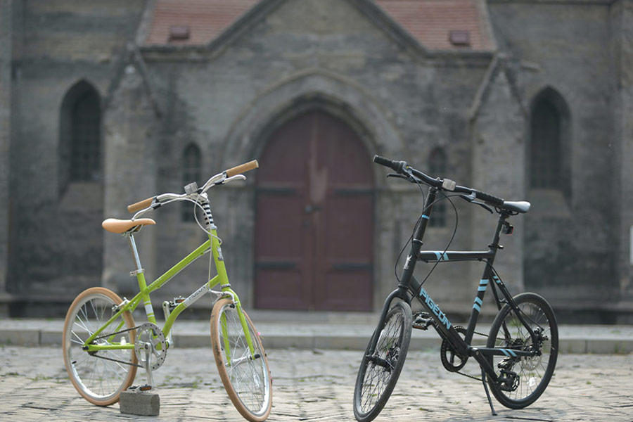 Green and black bikes