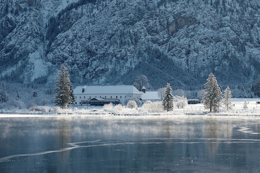 House bank frozen lake