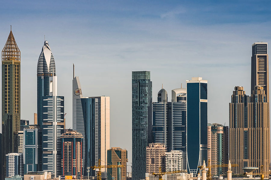Panorama city skyline Dubai Emirates