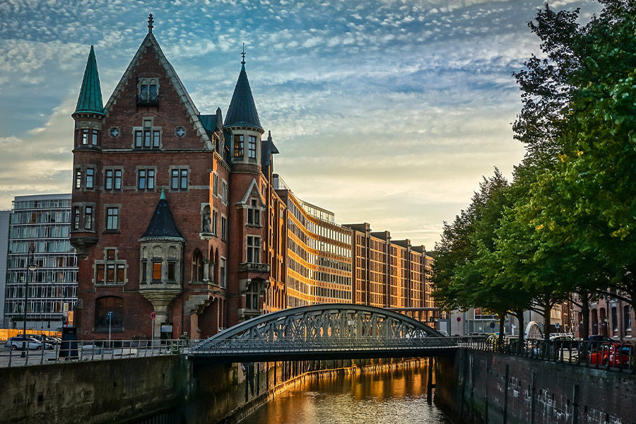Hamburg speicherstadt channel houses