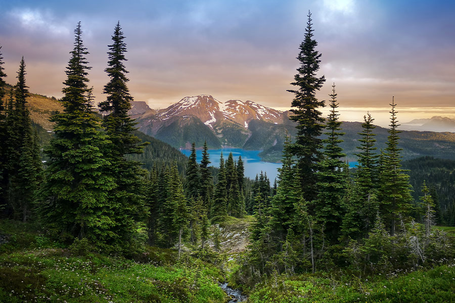Mountain view lake between Canada