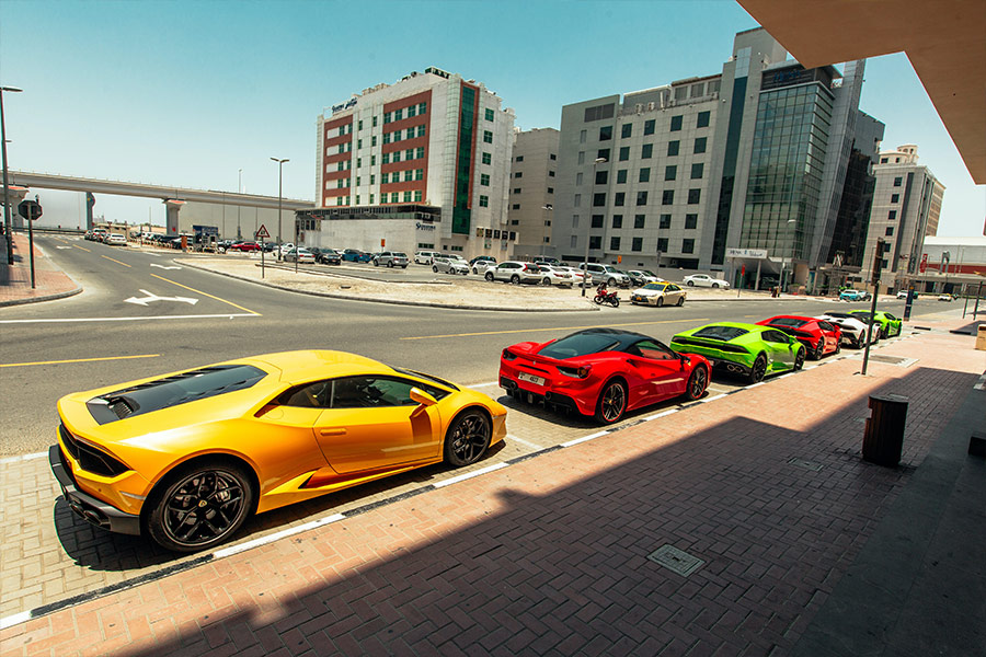 Super cars parked on the street