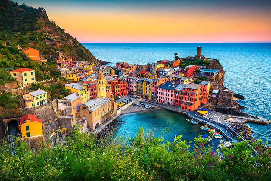 Majestic touristic village on the hill Liguria Italy