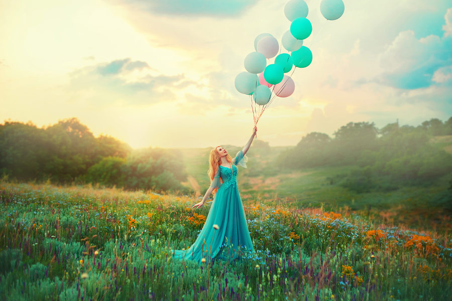 Girl princess fantasy in long blue dress