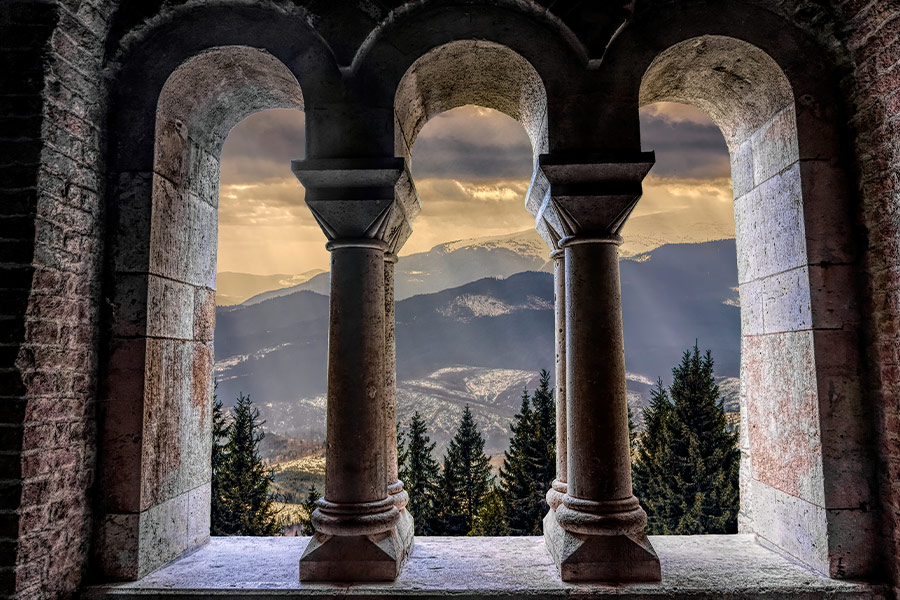 Gothic medieval arched stone window