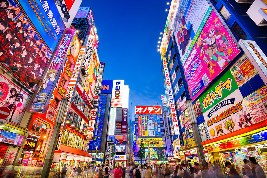 Colorful Japanese city at night