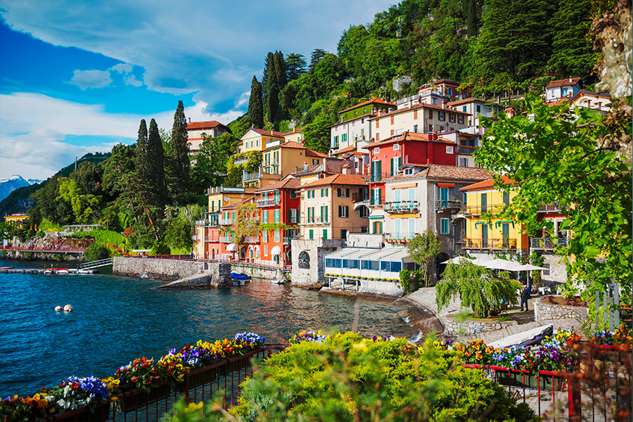 View Varenna town at lake Como Italy