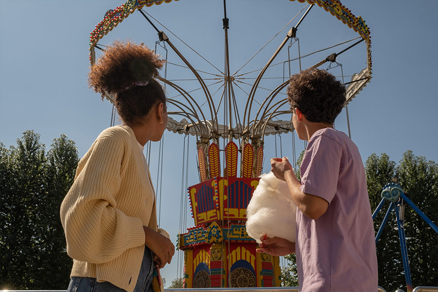 Couple looking big carousel