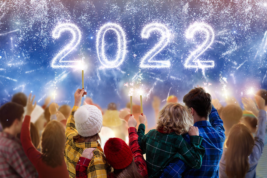 Family watching fireworks