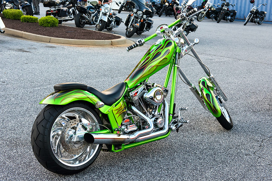 Green naked chopper motorcycle