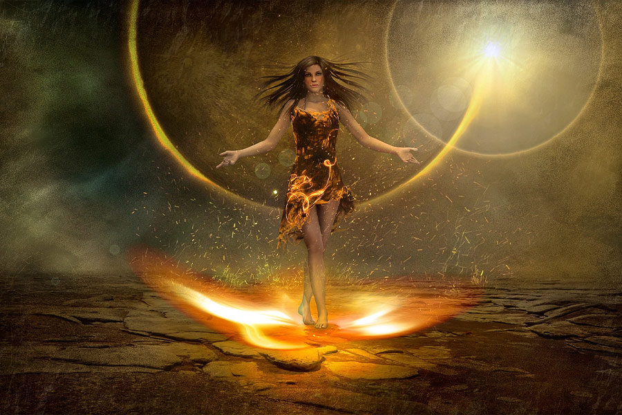 Fantasy woman in fire