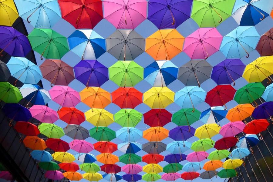 Multicolored open umbrellas