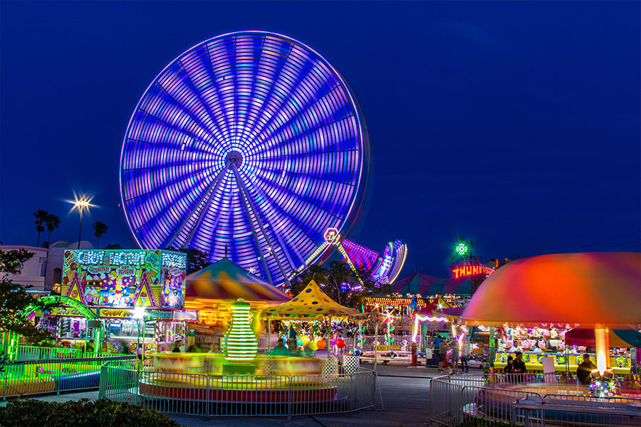 An amusement park at night