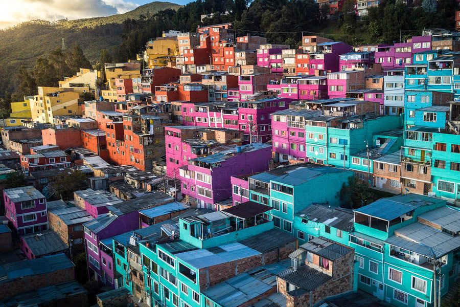 Aerial view of city buildings