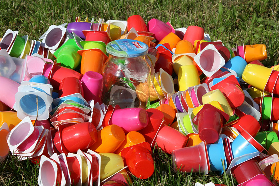 Colorful plastic cups recycling garbage waste