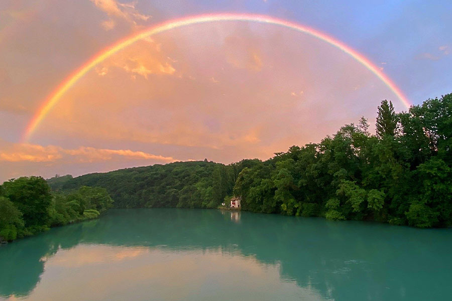 Rainbow water river trees nature