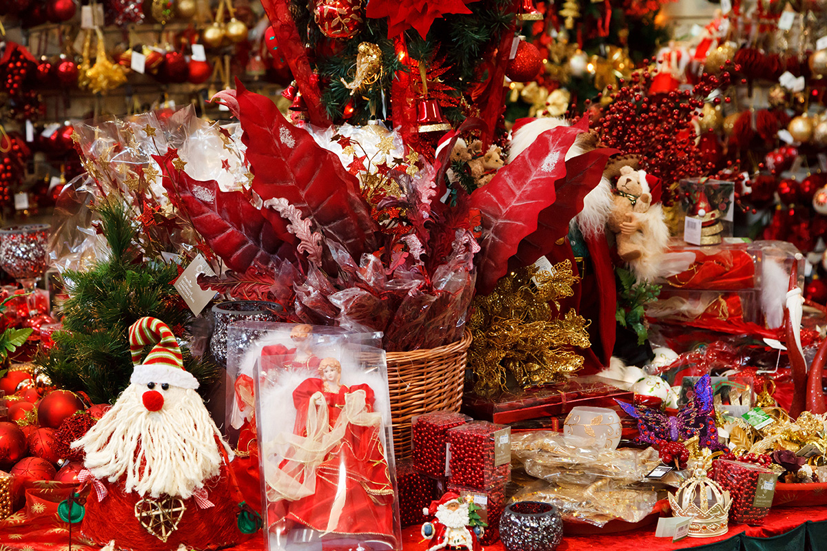 Christmas decorations in a store