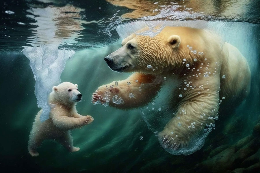 Polar mother bear and baby
