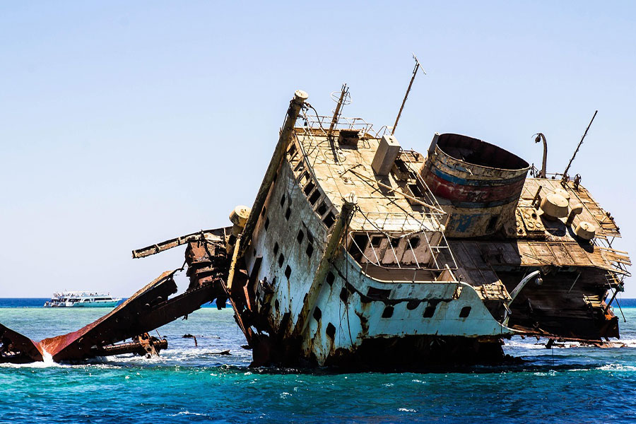 Shipwreck in shallow water