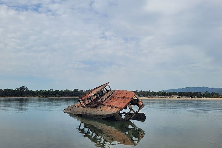 Remains of a shipwreck that partially sunk