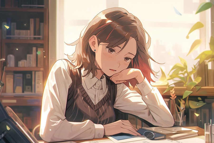 Student like anime studying