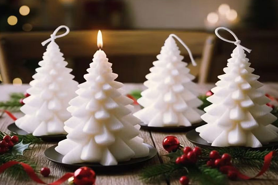 Christmas tree candles made of white wax