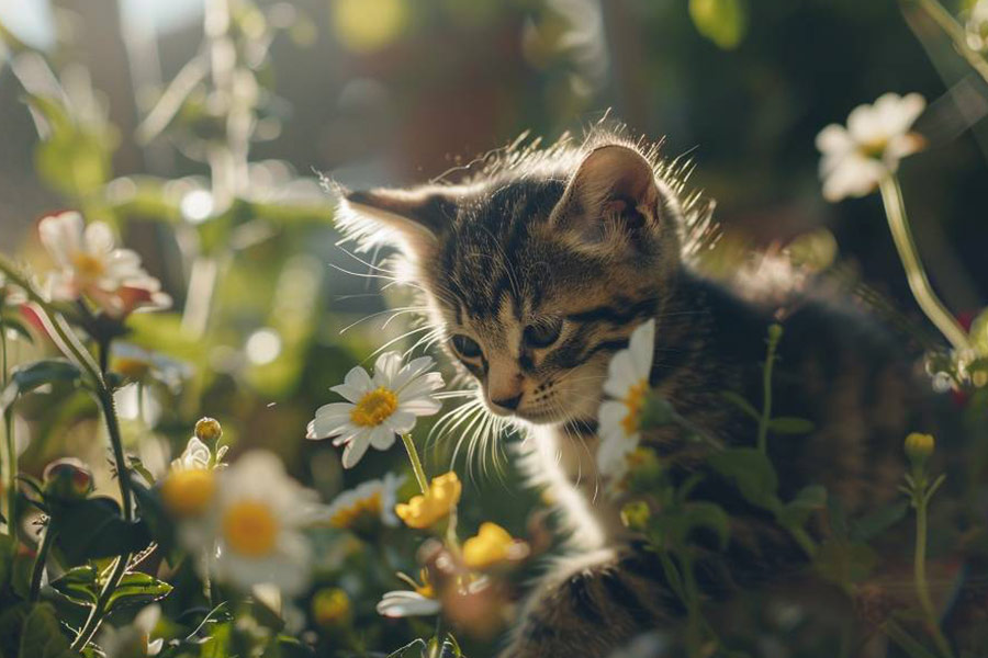 Speels katje verkent de tuin