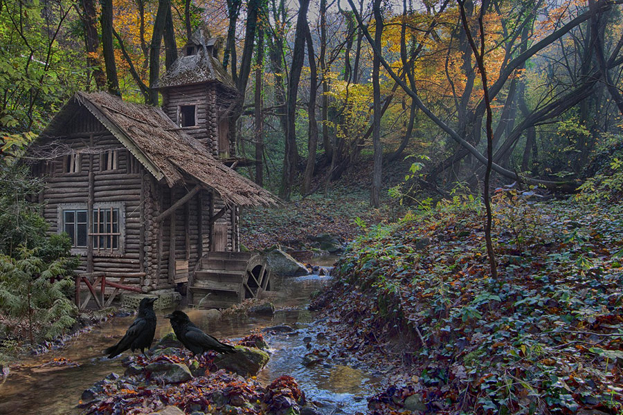 Hütte kleine Hütte neben dem Fluss