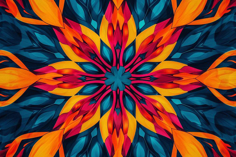 Lebendiges kaleidoskopisches Muster mit symmetrischer Form