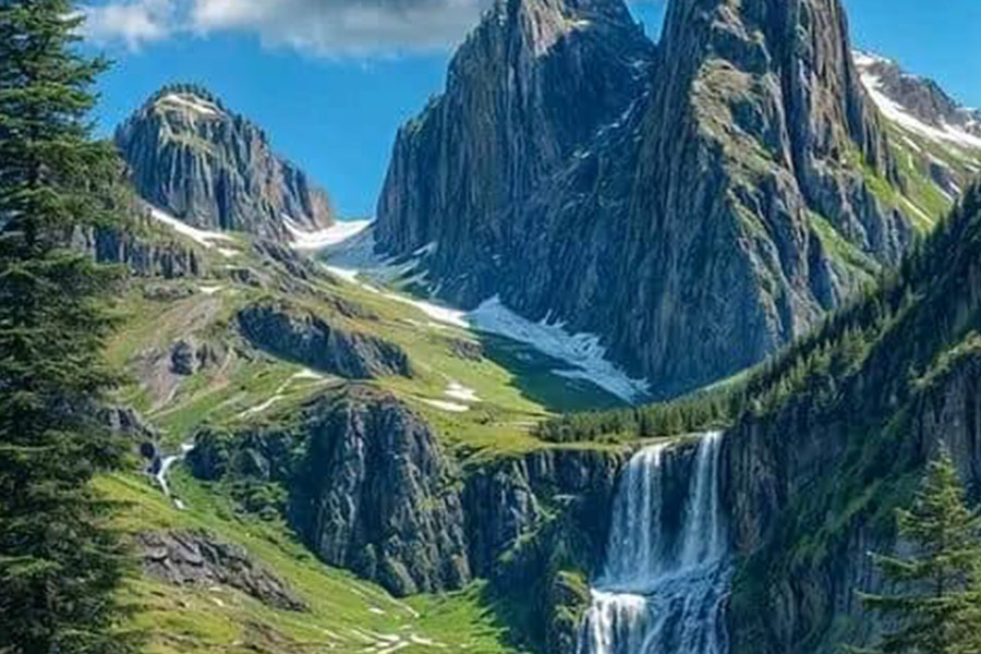 Ruscello di montagna con cascate