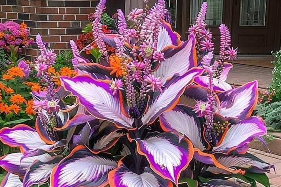 Fasciné par une immense plante colorée de feu et de glace