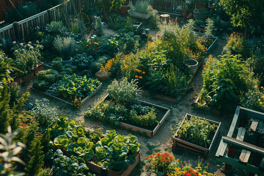 Gemeinschaftsgarten mit verschiedenen Abschnitten