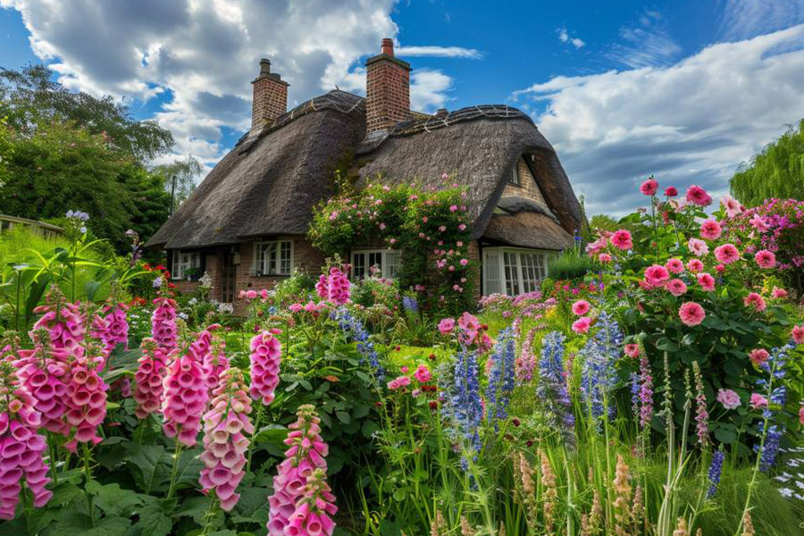 Schöner Garten mit gemischten Blumen