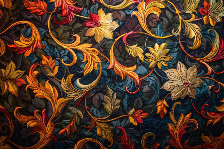 Ein reich strukturierter Wandteppich mit aufwendigem Design