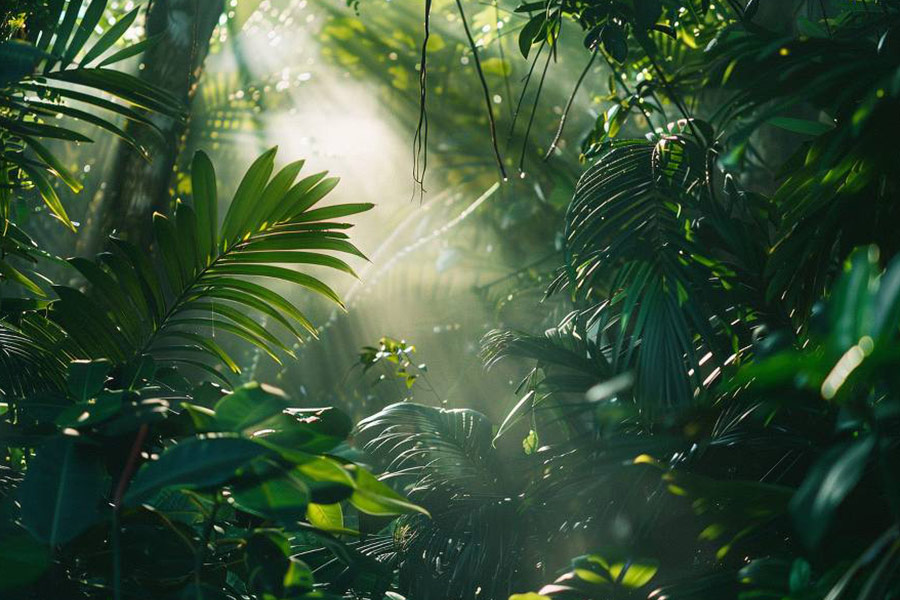 Een tropisch regenwoud met een verscheidenheid aan planten