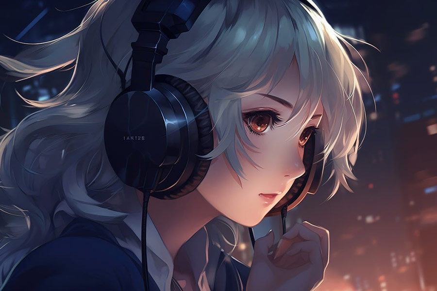 Anime-Frau mit Kopfhörern