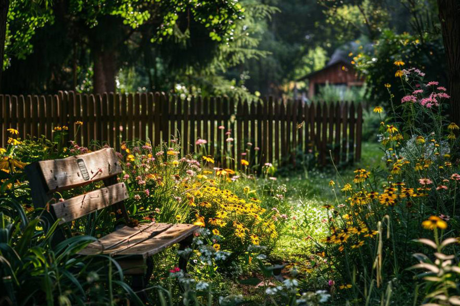 Holzzäune in einem rustikalen Garten