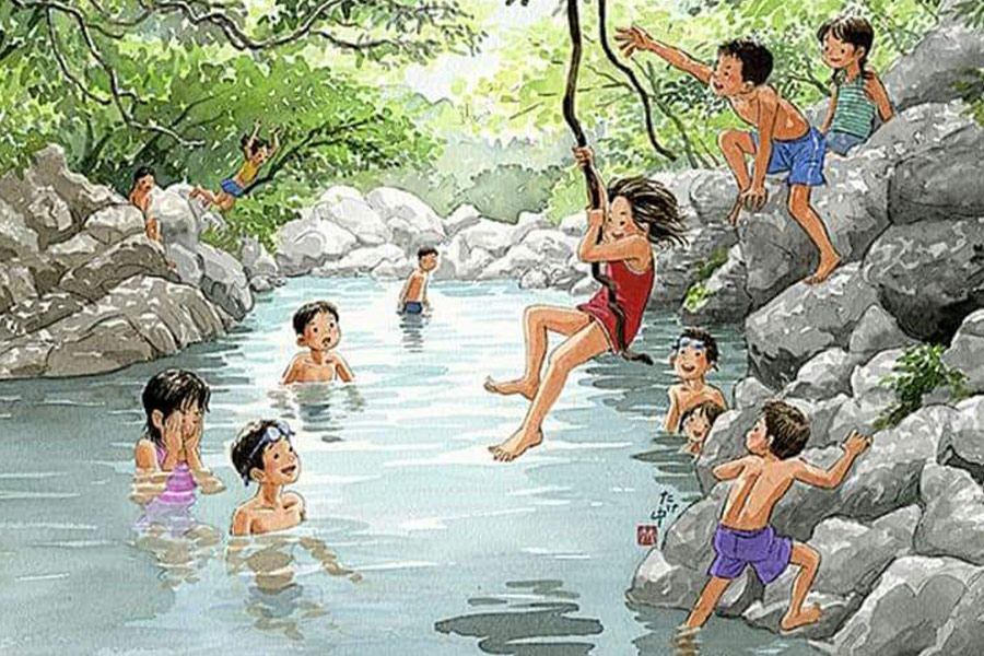 Gruppe von Kindern beim Schwimmen