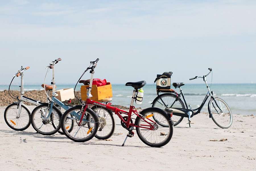 Four bicycles beach side