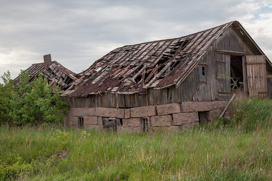 Ruined barn building