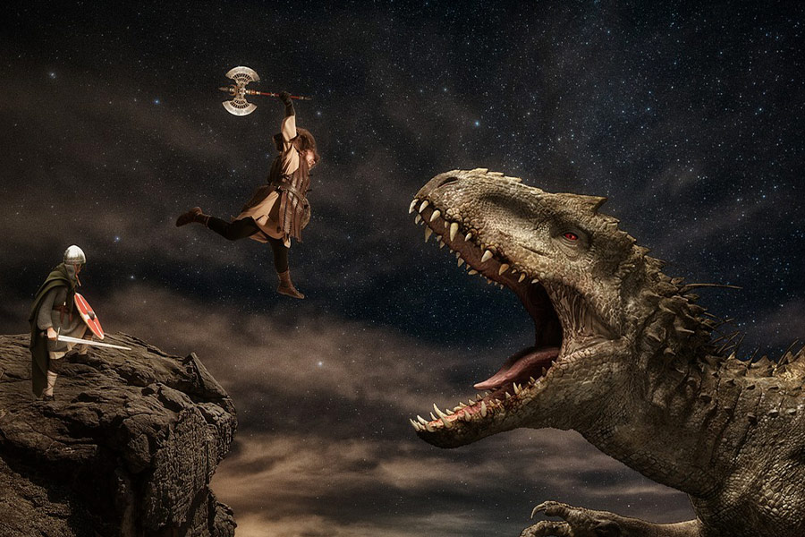 Warrior battle dinosaur