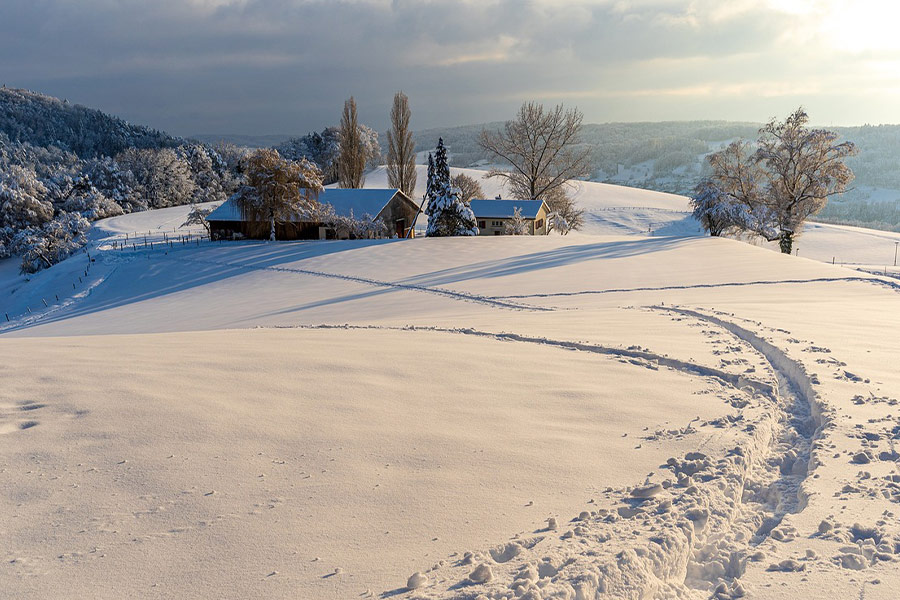 Winter time mountains cabin middle