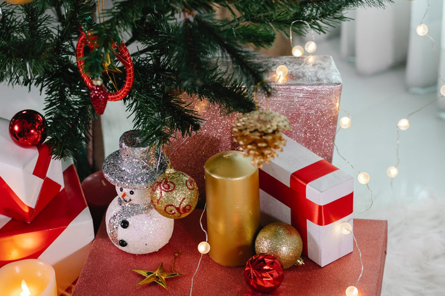 Christmas decorations under green 