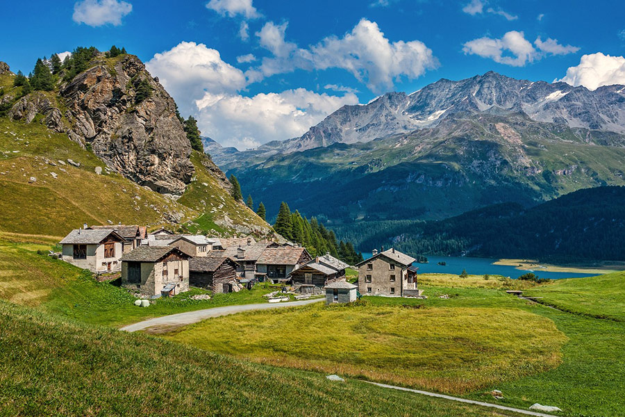 Alps village fields landscape